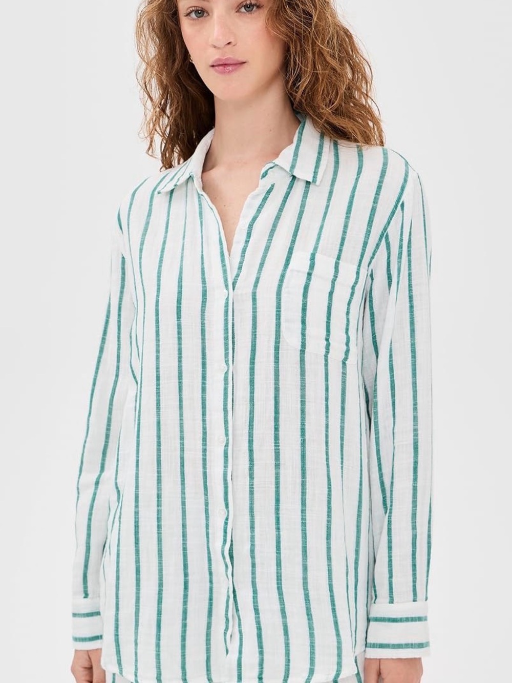 Z Supply Saturdays Striped Linen Shirt in Rainforest